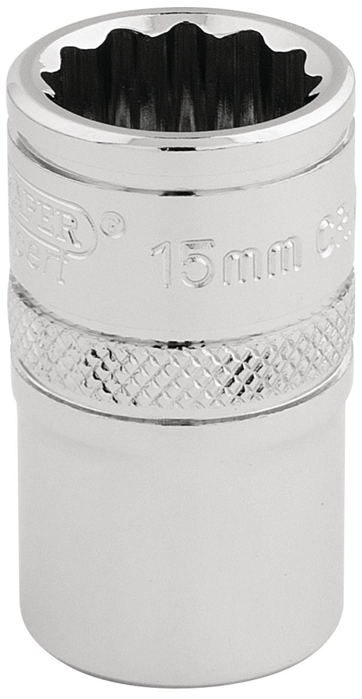 Draper 15MM 12PT SOCKET 1/2DR PCKD 33136 1/2" Sq. Dr. Metric Sockets (Polished Chrome)