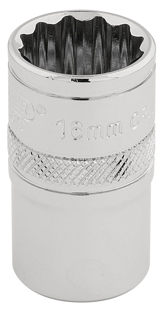 Draper 16MM 12PT SOCKET 1/2DR PCKD 33160 1/2" Sq. Dr. Metric Sockets (Polished Chrome)