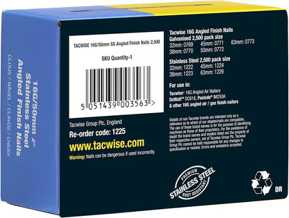 Tacwise 1225 Type 160 16G 50 mm Finish Nails Stainless Steel Pack of 2500 for Nail Staple Guns Trade Fixing