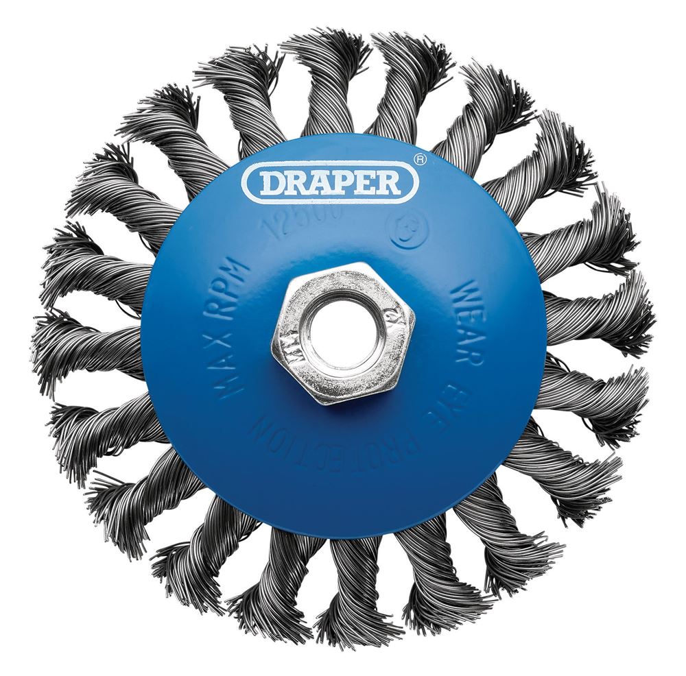 Draper BEVELLED WIRE WHEEL 115MM M14 08063 Steel Bevelled Twist-Knot Wire Wheel Brushes, M14