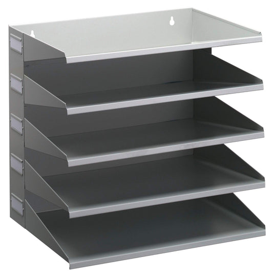 Durable 5 Compartment Labelled Metal Document Filing Letter Tray | A4 Grey