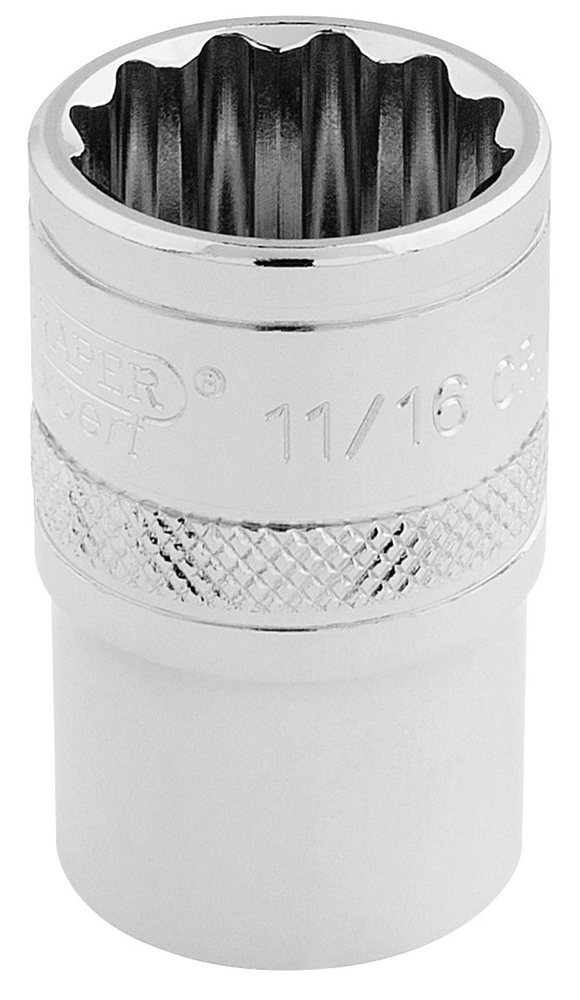 Draper 11/16AF 12PT SOCKET 1/2DRPCKD 33644 1/2" Sq. Dr. Imperial Sockets (Polished Chrome)