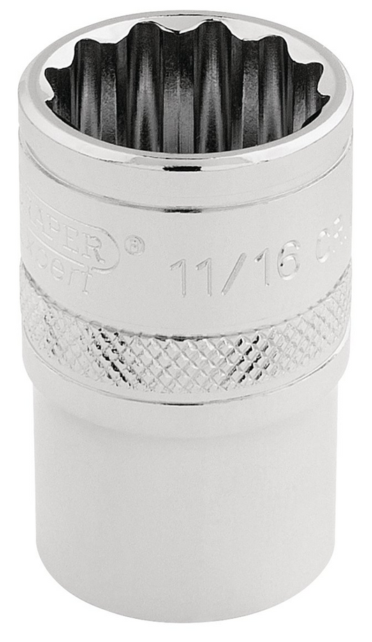 Draper 11/16AF 12PT SOCKET 1/2DRPCKD 33644 1/2" Sq. Dr. Imperial Sockets (Polished Chrome)