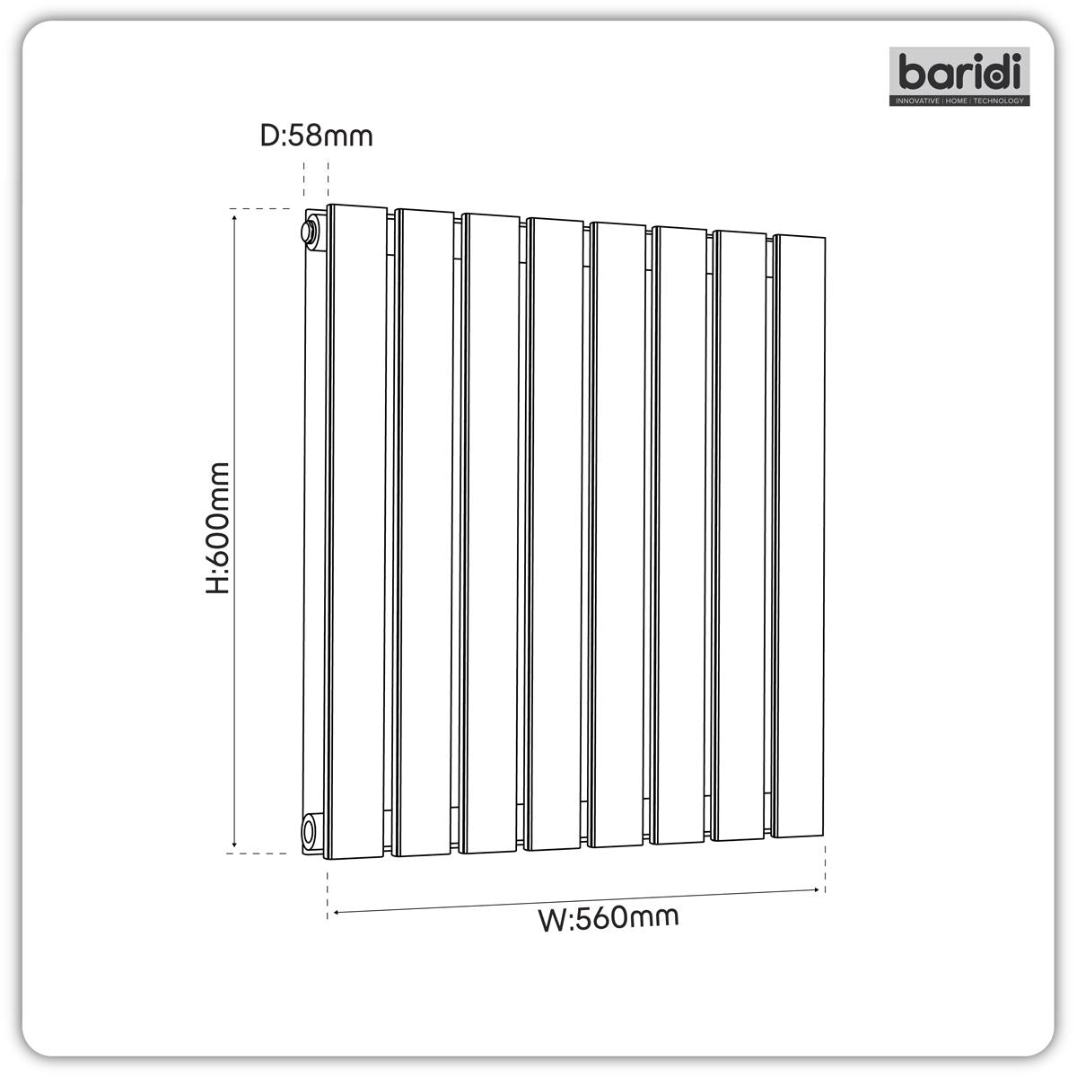 Baridi DH349 Horizontal Radiator Contemporary Double Flat Panel Design 600 x 560mm - White | Steel | Horizontal flat panel design delivers a BTU