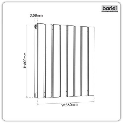 Baridi DH349 Horizontal Radiator Contemporary Double Flat Panel Design 600 x 560mm - White | Steel | Horizontal flat panel design delivers a BTU