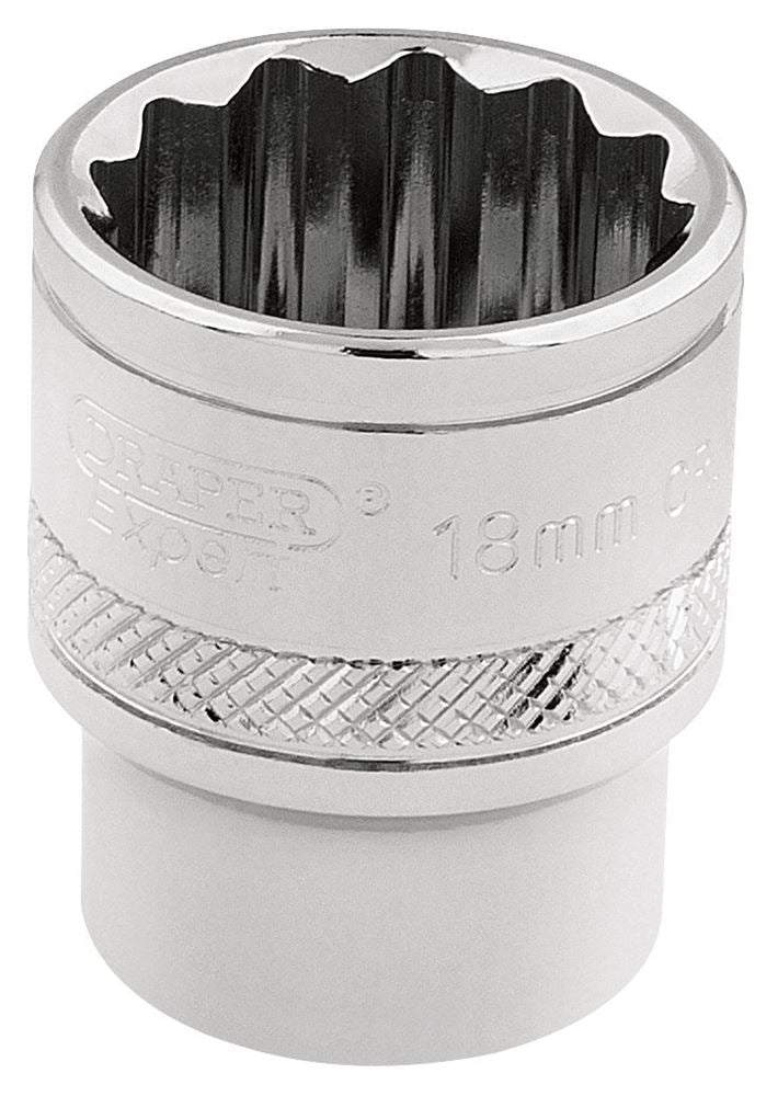 Draper 18MM 12POINT SOCKET 3/8DR-PCKD 32786 3/8" Sq. Dr. Metric Sockets (Polished Chrome)