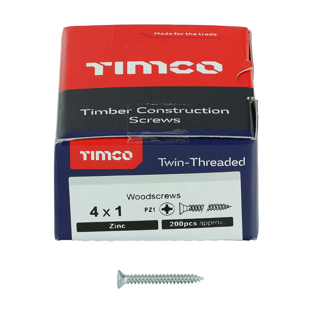 TIMCO Twin Woodscrew PZ1 CSK Zinc 4 x 1 Silver Pack 200