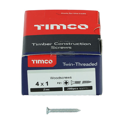 TIMCO Twin Woodscrew PZ1 CSK Zinc 4 x 1 Silver Pack 200