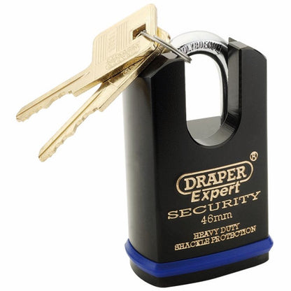 64196 Draper Expert Expert Heavy Duty Padlock and 2 Keys with Shrouded Shackle, 46mm High Security Padlocks Professional Trade DIY Workshop Garage U