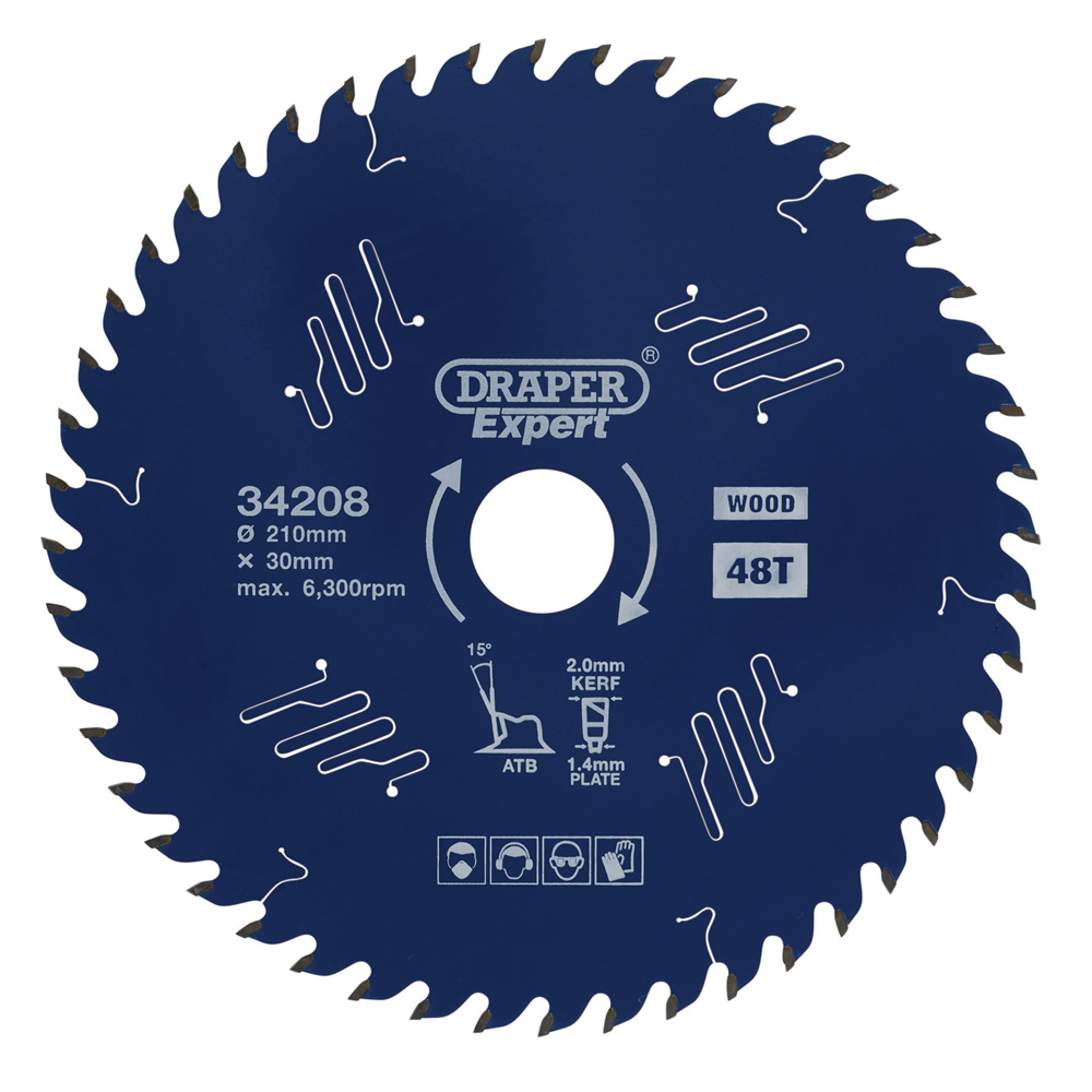 Draper TCT SAW BLADE 210MM 48T 34208 TCT Circular Saw Blade for Wood with PTFE Coating
