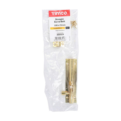 TIMCO Str. Barrel Bolt Pol. Brass 100 x 25mm Pack 1