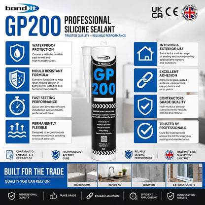 Bond It GP200 General Purpose Silicone Sealant 275ml – All Colours – Waterproof, Fast Setting and Mould Resistant for Interior and Exterior Use