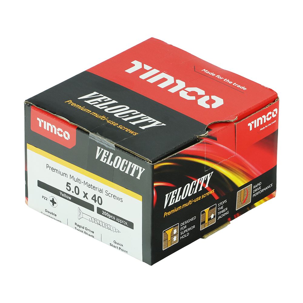 TIMCO Velocity Screw PZ2 CSK ZYP 5.0 x 40 Gold Pack 200