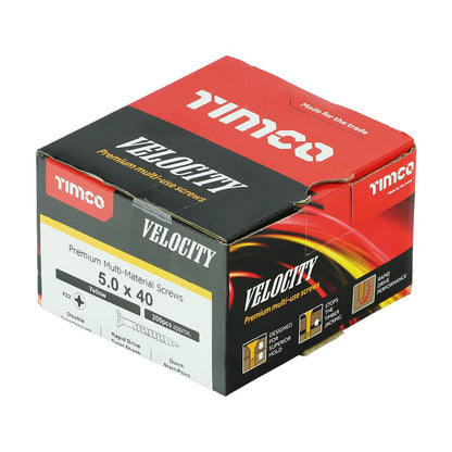 TIMCO Velocity Screw PZ2 CSK ZYP 5.0 x 40 Gold Pack 200