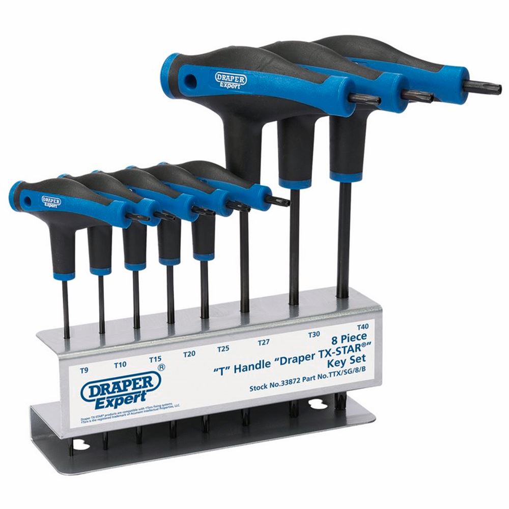 Draper SET T HAN.TX KEYS-DOUBLE ENDED 33872 Soft Grip 'T' Handle Draper TX-STARÂ® Key Set (8 Piece)