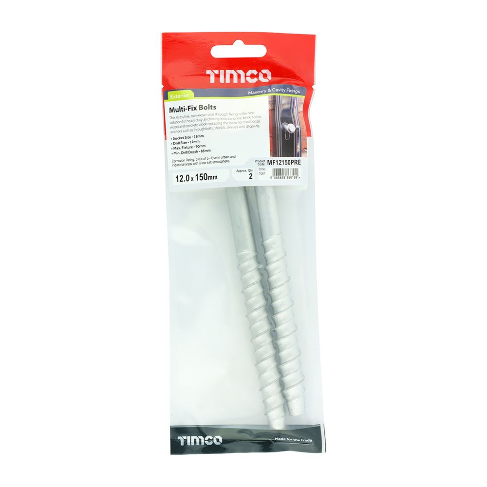 TIMCO Multi-Fix Bolt Hex Head 12.0 x 150 Silver Pack 2