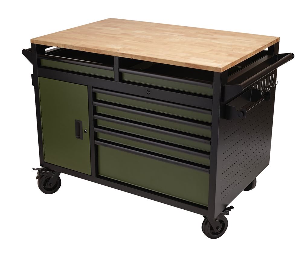 BUNKER  14 Drawer Multi-Functional Workbench Roller Tool Cabinet, 48", Green