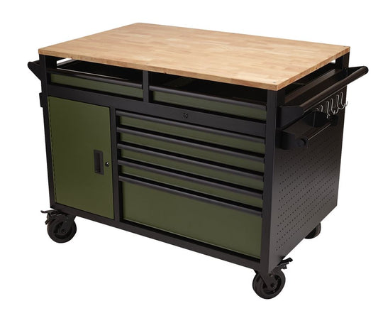 BUNKER  14 Drawer Multi-Functional Workbench Roller Tool Cabinet, 48", Green