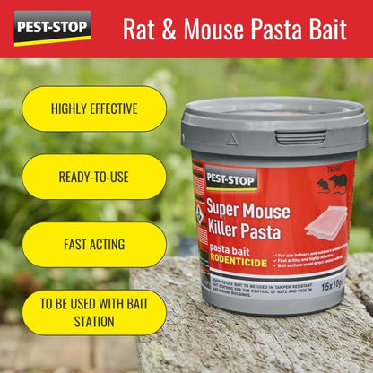 Pest Stop Super Rat & Mouse Killer Pasta - difenacoum (15 x 10g) (Pack of 15)