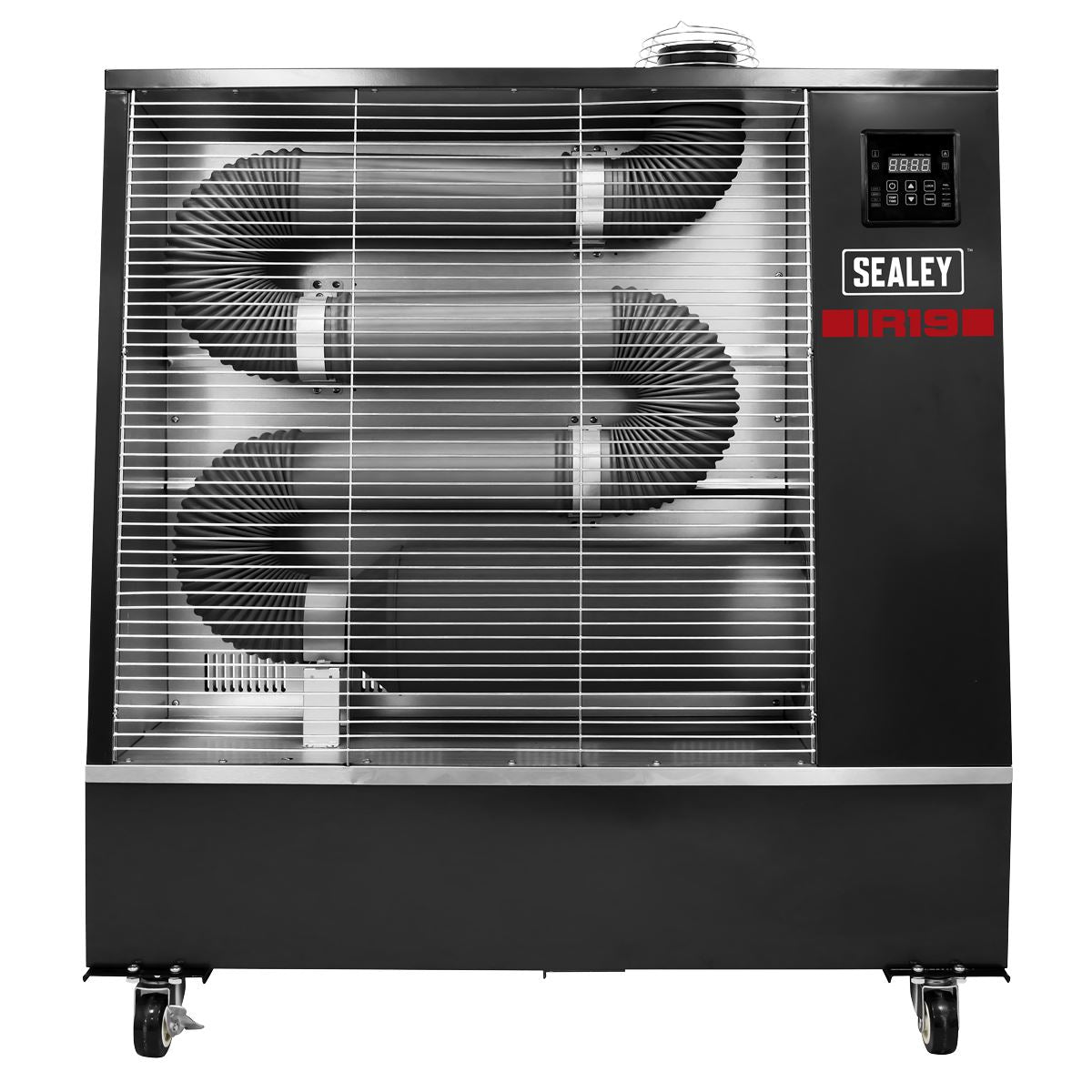 Sealey IR19 Industrial Infrared Diesel Heater 19kW | 64,000Btu/hr(19kW), 80W, 230V~50Hz, Thermostat, Timer, Wheels, Overheat Protection