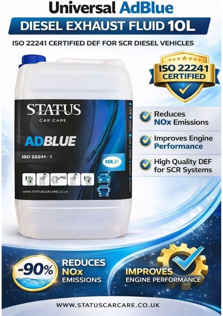 Status Universal AdBlue 10L ISO 22241 Diesel Exhaust Fluid DEF with Free Pouring Spout for Cars Vans