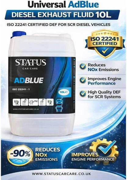 Status Universal AdBlue 10L ISO 22241 Diesel Exhaust Fluid DEF with Free Pouring Spout for Cars Vans