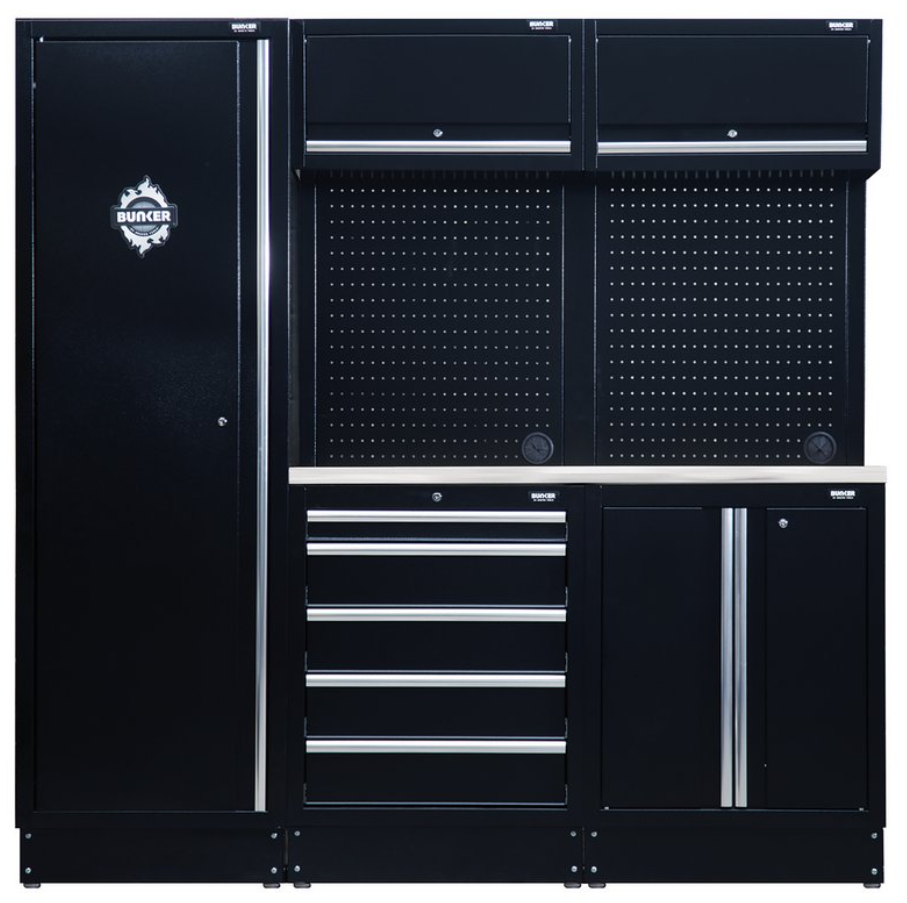 BUNKER  11 Piece Modular Storage Combo with Stainless Steel Worktop, 1960mm