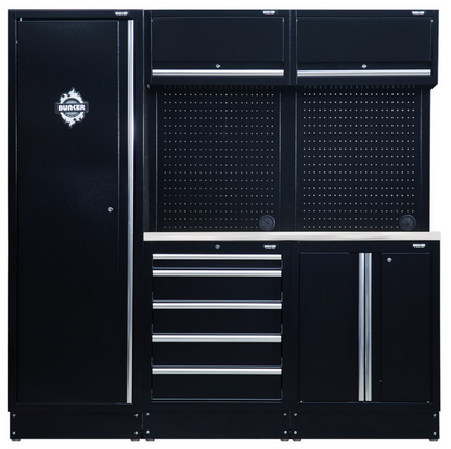 BUNKER  11 Piece Modular Storage Combo with Stainless Steel Worktop, 1960mm