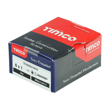 TIMCO Twin Woodscrew PZ2 CSK Zinc 6 x 1 Silver Pack 200