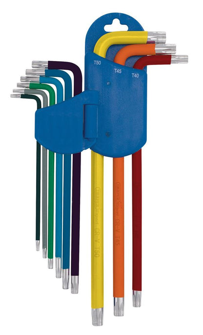 Draper XL COLOUR TX STAR KEY SET 9PC 04926 TX-STARÂ® Metric Extra-long Arm Key Set, Colour Coded (9 Piece)