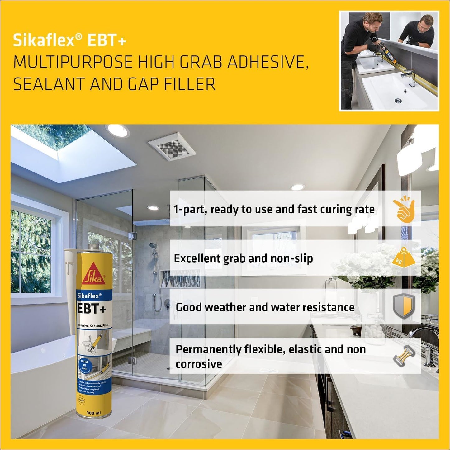 Sika Sikaflex EBT+ Multi-Purpose Adhesive, Sealant and Gap Filler – All Colours and Pack Sizes for Building, Repairs and Maintenance