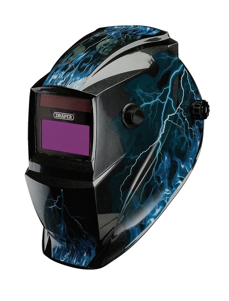 02514 Draper Auto-Darkening Welding Helmet, Blue Skull WHVS-BS Welding Helmets and Masks Professional Trade DIY Workshop Garage Use