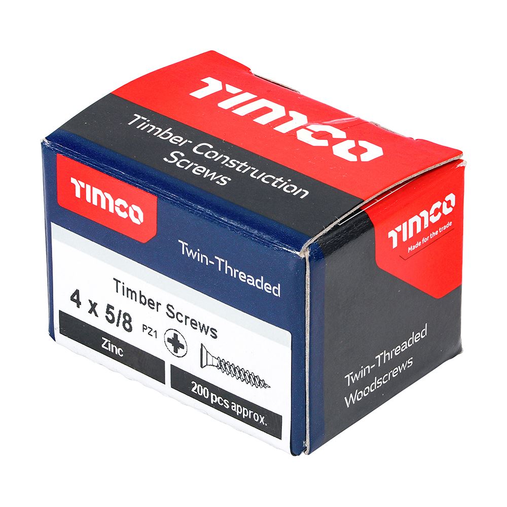 TIMCO Twin Woodscrew PZ1 CSK Zinc 4 x 5/8 Silver Pack 200