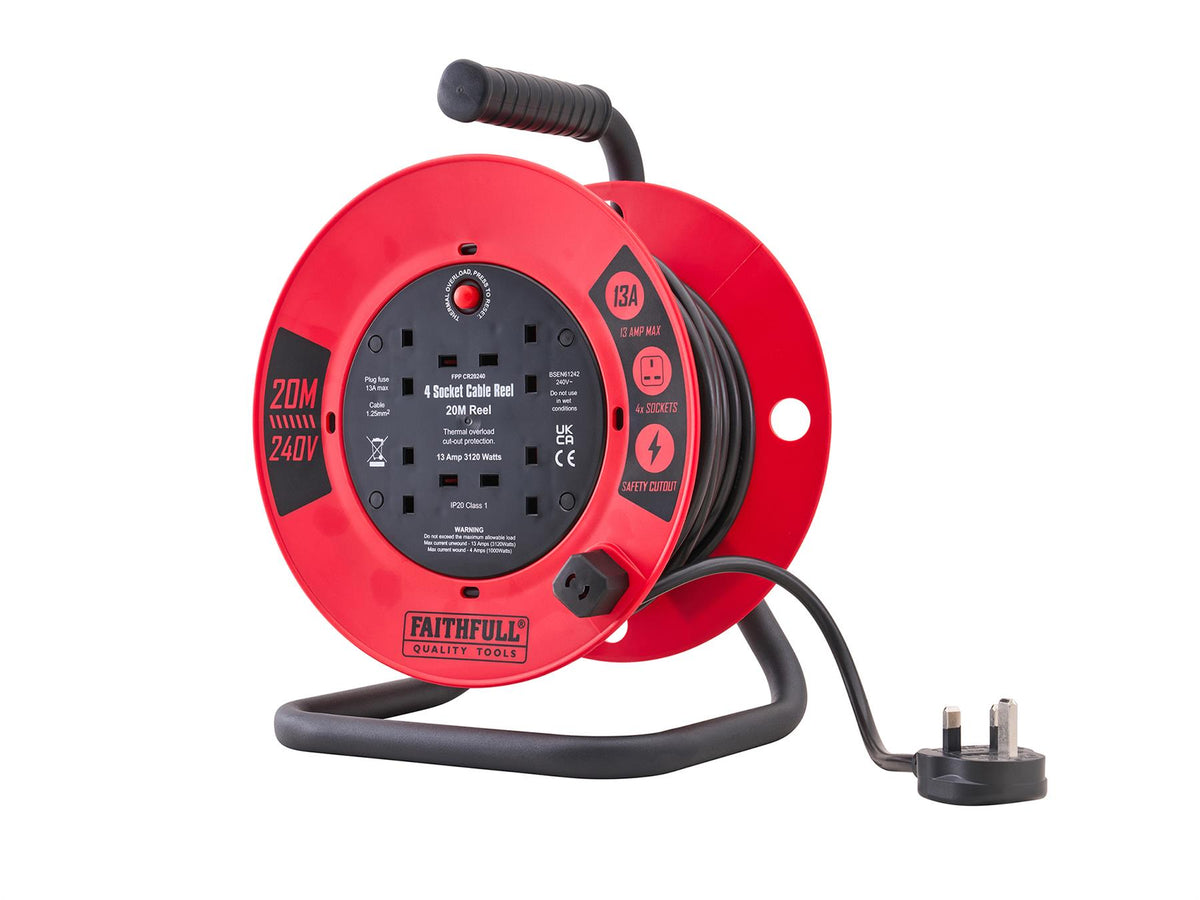 Faithfull 20m Cable Reel Professional Trade DIY Workshop Equipment