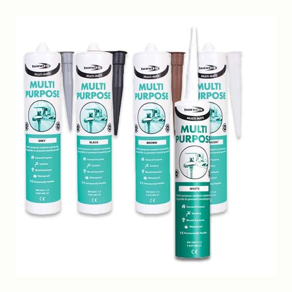 Bond It Multi-Mate All Colours 285ml Multi-Purpose Waterproof Mould Resistant Acetoxy Silicone Sealant for Kitchens Bathrooms