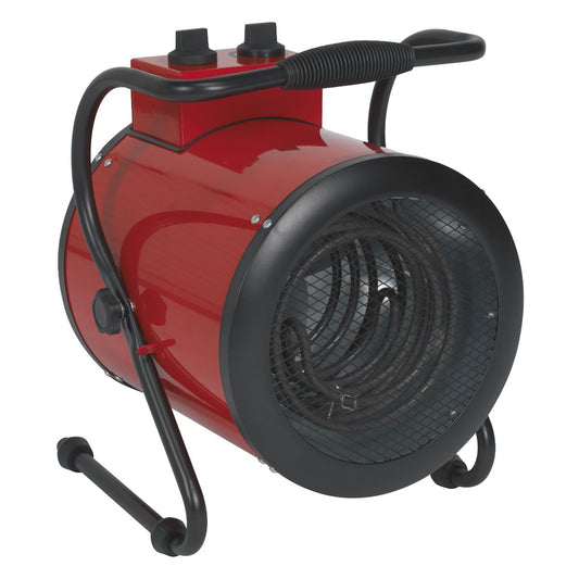 Sealey EH5001 Industrial Fan Heater 5kW/400V | 17,000Btu/hr, 2500/5000W, 400V-16A, Thermostat, Overheat Protection, Tip-Over Switch, Adjustable