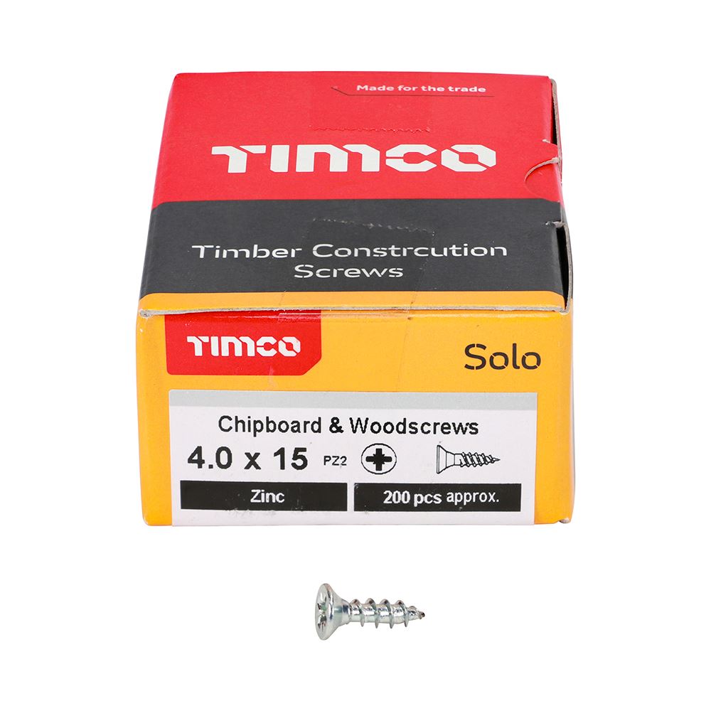 TIMCO Solo Woodscrew PZ2 CSK Zinc 4.0 x 15 Silver Pack 200