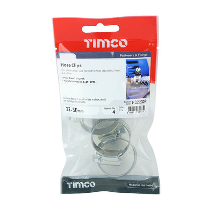 TIMCO Hose Clips - Zinc 22-30mm Silver Pack 4