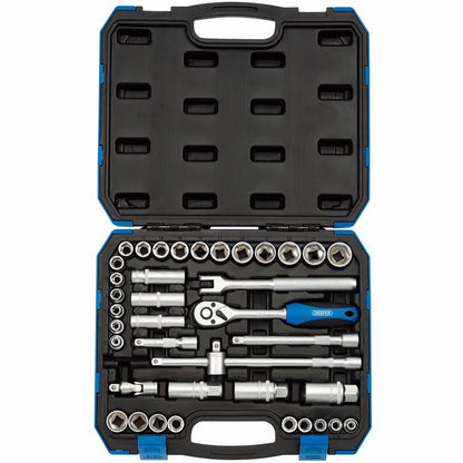 Draper 39pc 3/8 Drive Socket Set MM AF Metric Imperial Ratchet Set