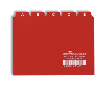 Durable 5 Part Alphabetical A-Z Reinforced Index Dividers | A6 Landscape | Red