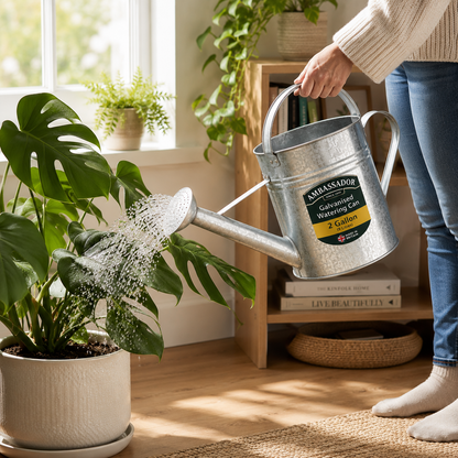 Ambassador Galvanised Watering Can 2 Gallon Traditional Metal Garden Watering Can for Plants Flowers Vegetable Beds Greenhouses and Outdoor Watering