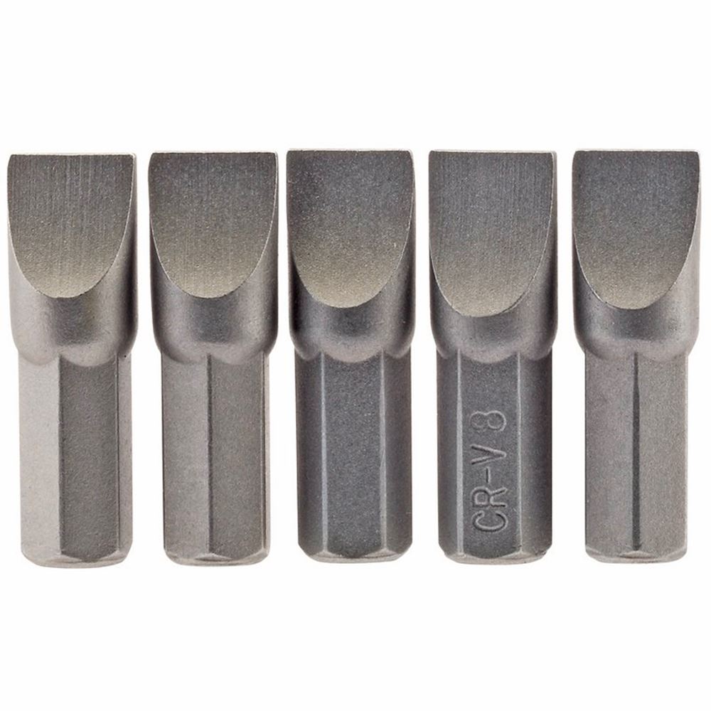 Draper 5PC 25MM 8.0MM P.SLOT.S/D BIT 64013 1/4" Hex. Plain Slot E Shank Insert Bits