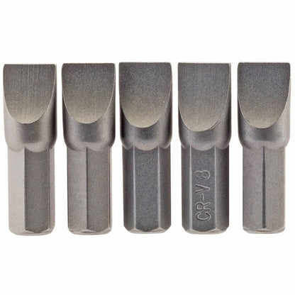 Draper 5PC 25MM 8.0MM P.SLOT.S/D BIT 64013 1/4" Hex. Plain Slot E Shank Insert Bits