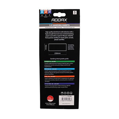 TIMCO Mix Unpunched 1/3 Sand Sheet 93 x 230mm (80/120/180) Red Pack 5