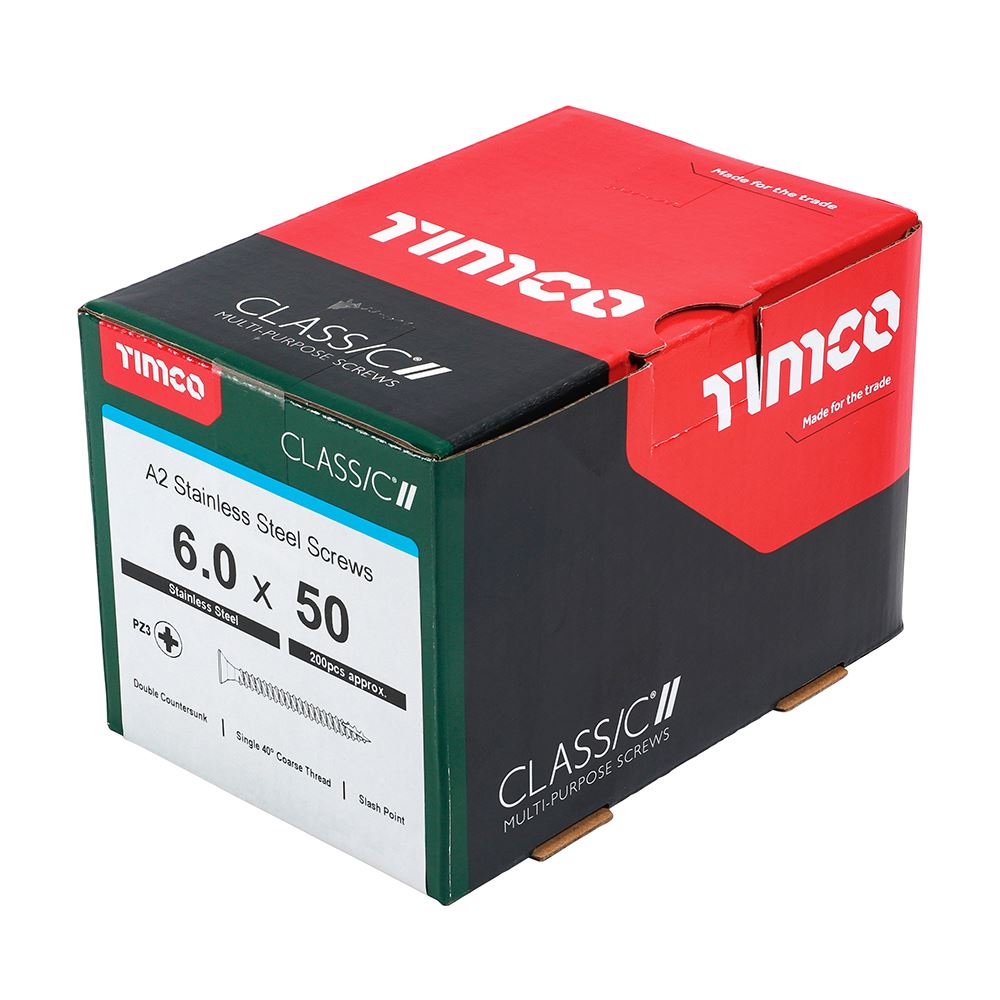 TIMCO Classic Screw PZ3 CSK A2 SS 6.0 x 50 Pack 200