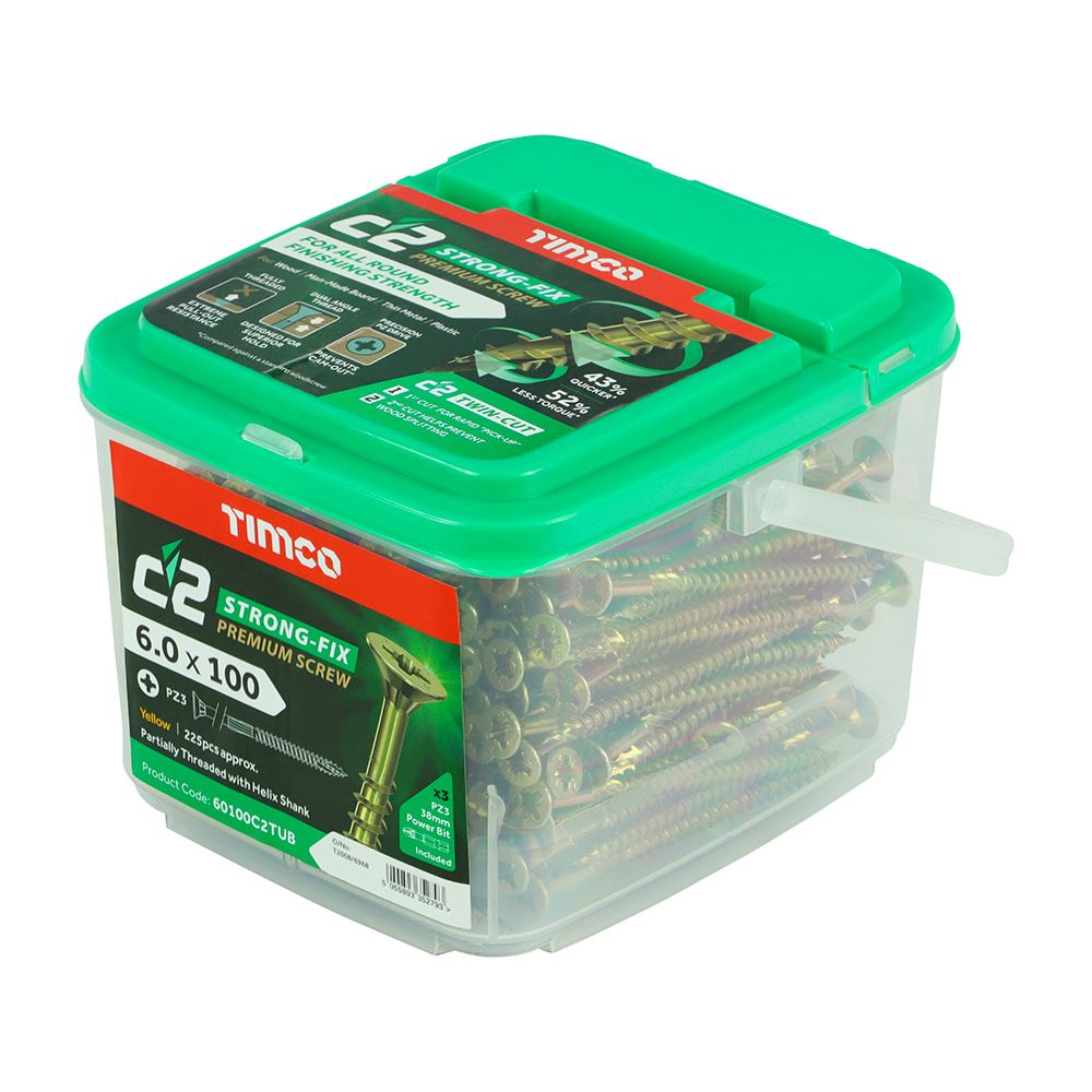 TIMCO C2 Strong-Fix PZ3 CSK ZYP 6.0 x 100 Gold Pack 225
