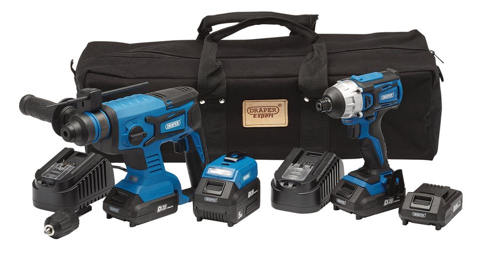 24021 D20 D20 20V Impact Driver and SDS+ Drill Kit PTKD20K5 Socket 3/8 Spinner Handles Professional Trade DIY Workshop Garage Use