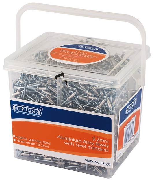 Draper BLIND RIVETS 3.2X10.2 2000PCS 37657 Tubs of Blind Rivets