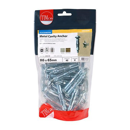TIMCO Cavity Anchor - BZP M6 x 65 (70mm Screw) Silver Pack 40