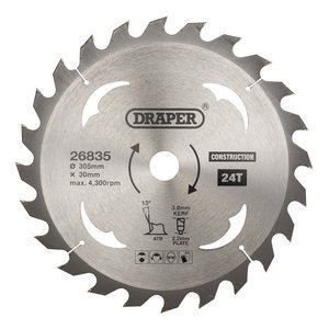 Draper TCT SAW BLADE 305MM 24T CONS 26835 TCT Construction Circular Saw Blade, 305 x 30mm